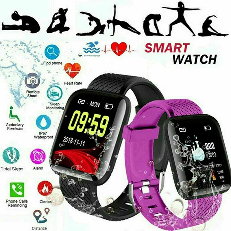 

Smart Watch Men Bracelet Heart Rate Sleep Health Detection Pedometer Waterproof Call Reminder for Android IOS 116PLUS
