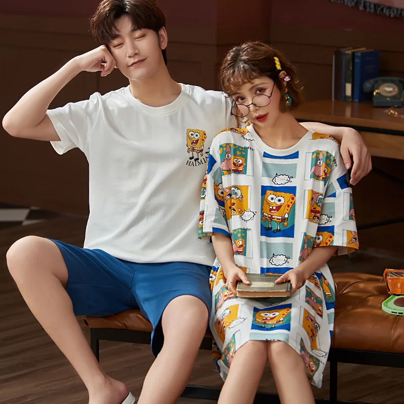 Pajamas Set Men T Shirt Shorts Women Dress Pajama Unit Cotton Home Sleepwear Cartoon Funny Lounge Short Sleeve  sleepwear men