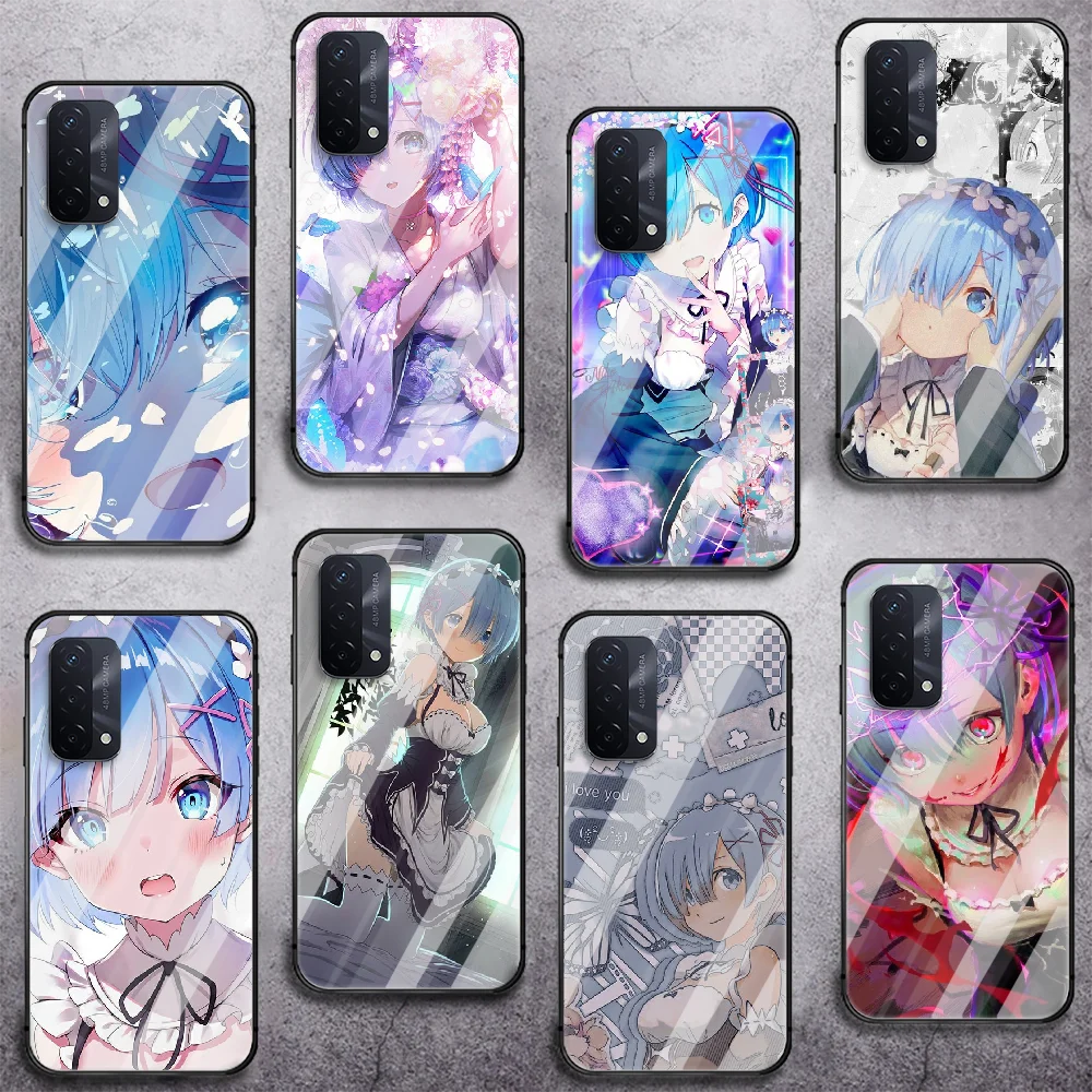 

Anime ReZERO Ram Rem Phone Tempered Glass Case Cover For oppo realme find reno a c x3 gt 53 5 6 7 11 Pro 5g Painting Soft Cell