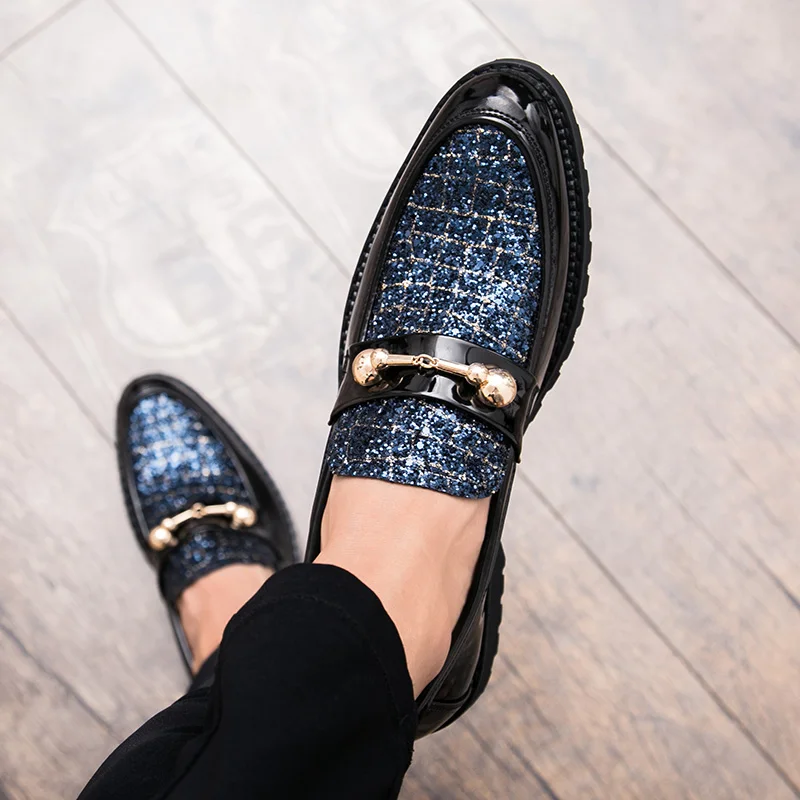 Leather Casual Shoes Men loafers Brand Metal Man Glitter club party Slip On Male gommino Driving Moccasins men | Обувь