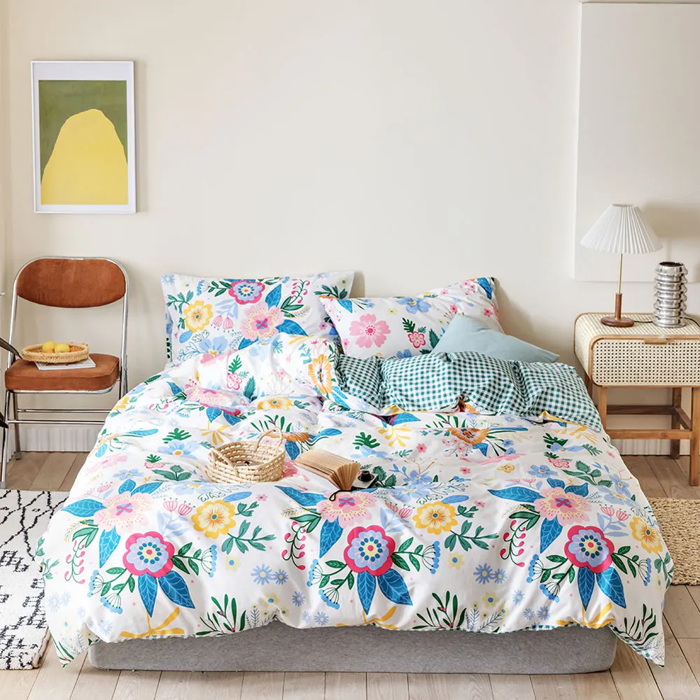 Хлопковый набор пододеяльников с наволочкой красивая Цветочная сетка AB Side для