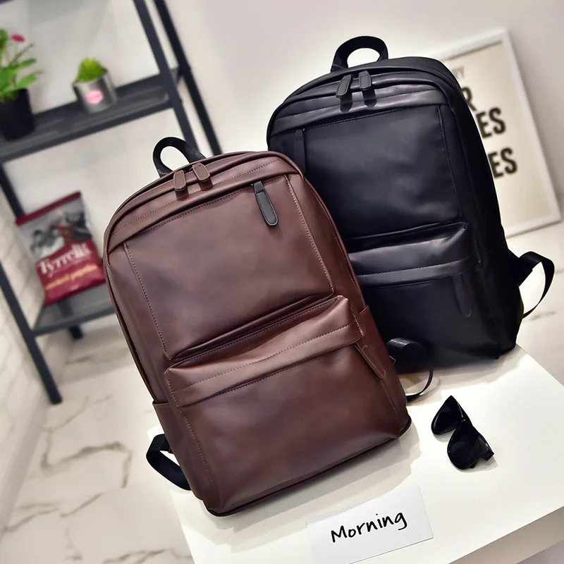 

2020 Couples New Style PU Leather Backpack Double Bib Horizontal Pull Backpack Computer Bag Men's Bag Men's Backpack