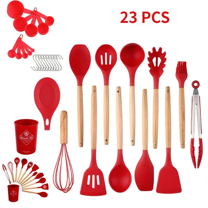 

Kitchen Cookware Silicone Kitchenware Non-stick Cookware Cooking Tool Spqtula Ladle Egg Beaters Shovel Spoon Soup Utensils Set