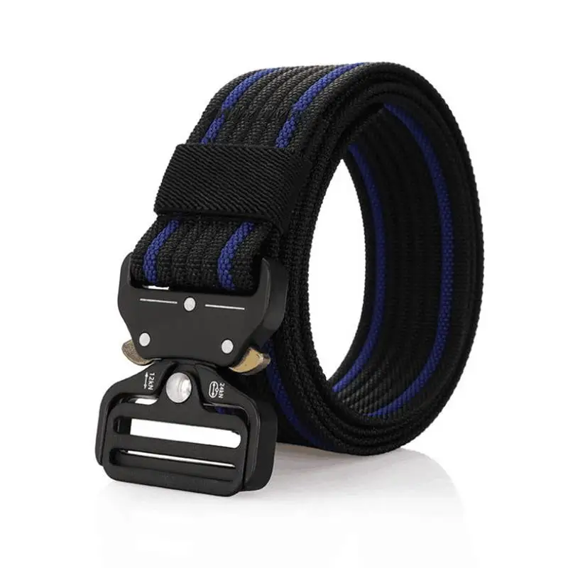 Black blue stripe BOKADIAO военный армейский боевой мужской холщовый ремень быстросъемные тактические ремни для мужчин нейлоновый открытый тренировочный пояс мужской ремень - Цвет: Black blue stripe