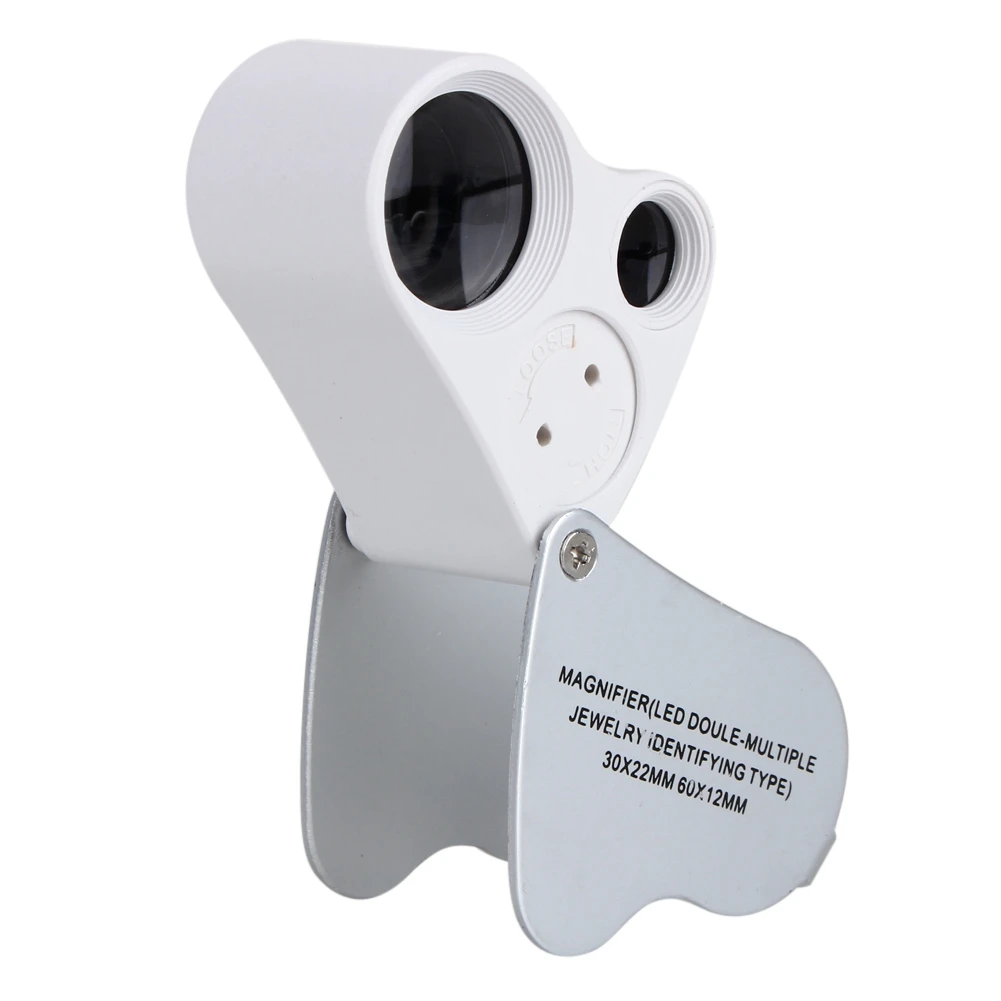 30X 60 Illuminated Magnifier Glass Loupe Lam Appraisal Double Lens Crafts Appreciation Magnifying LED Light Jewelry Mirror | Инструменты