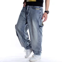 hip hop jeans men side pockets denim overalls men denim jeans pants harem mens jeans big size 44 46 baggy loose fit male jeans