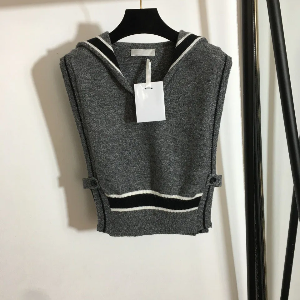 

7139 роскошный свитер Весна-Осень Женская мода накидка в морском стиле вязаный жилет пуговицы Полосатый пуловер