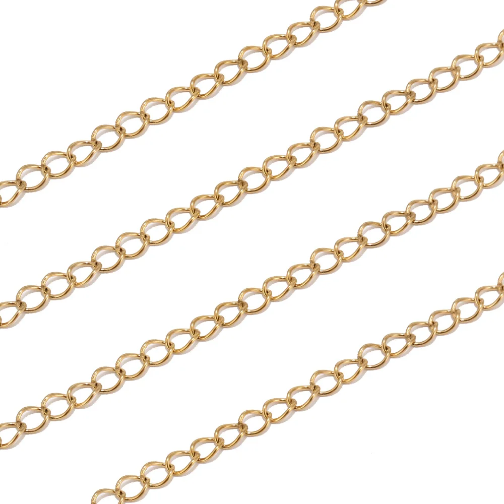 

10m/lot Stainless Steel Extender Soldered Curb Chain Gold Color 3.6mm Width Twisted Bulk DIY Jewelry Findings