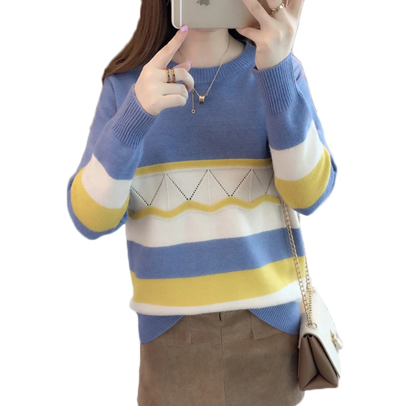 

Женский свитер в полоску, с круглым вырезом и длинными рукавами