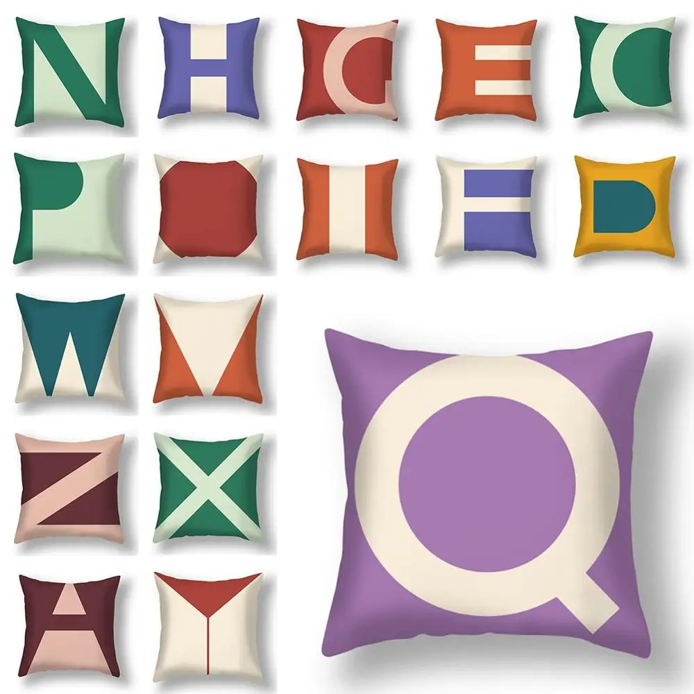 

Creative Geometry Letter Square Plush Cushion Cover Decorative Hug Pillow Case 45x45 Cm Elegant Stylish Home Room Accessories