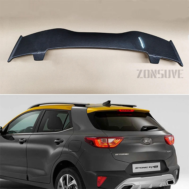 Use For KIA Stonic 2017-2021 Spoiler ABS Plastic Carbon Fiber Look Hatchback Roof Rear Wing Body Kit Accessories