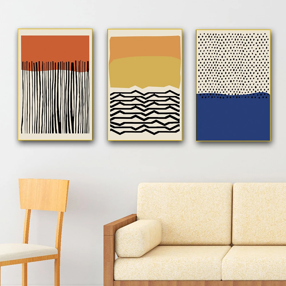 

Abstract Colored Canvas Poster Wall Art Painting Draw Simple Line Yellow Orange Nordic Style Picture For Living Room Home Decor