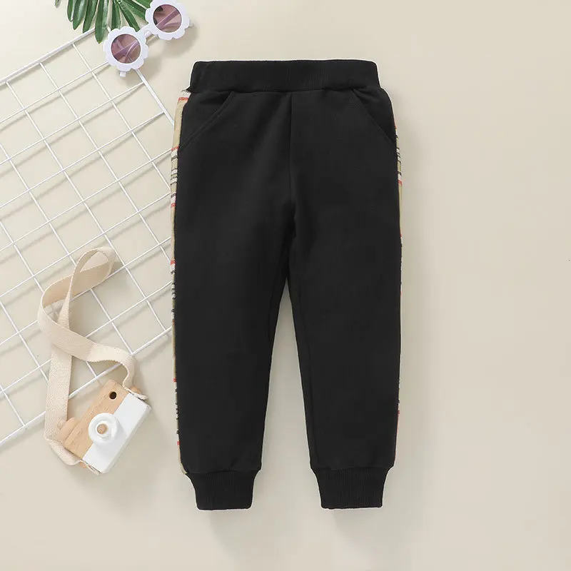 

2021 Winter Children Sets Casual Long Sleeve Black Collar Gray T-shirt Patchwork Black Trousers Cute 2Pcs Girls Clothes Sets