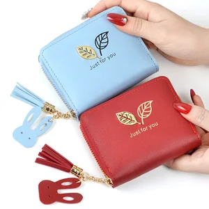 Lady Wallets Leaf Pattern Brand Design Giels Wallet Short Coin Purse Women Purses PU Leather Cards ID Holder Zipper Moneybags
