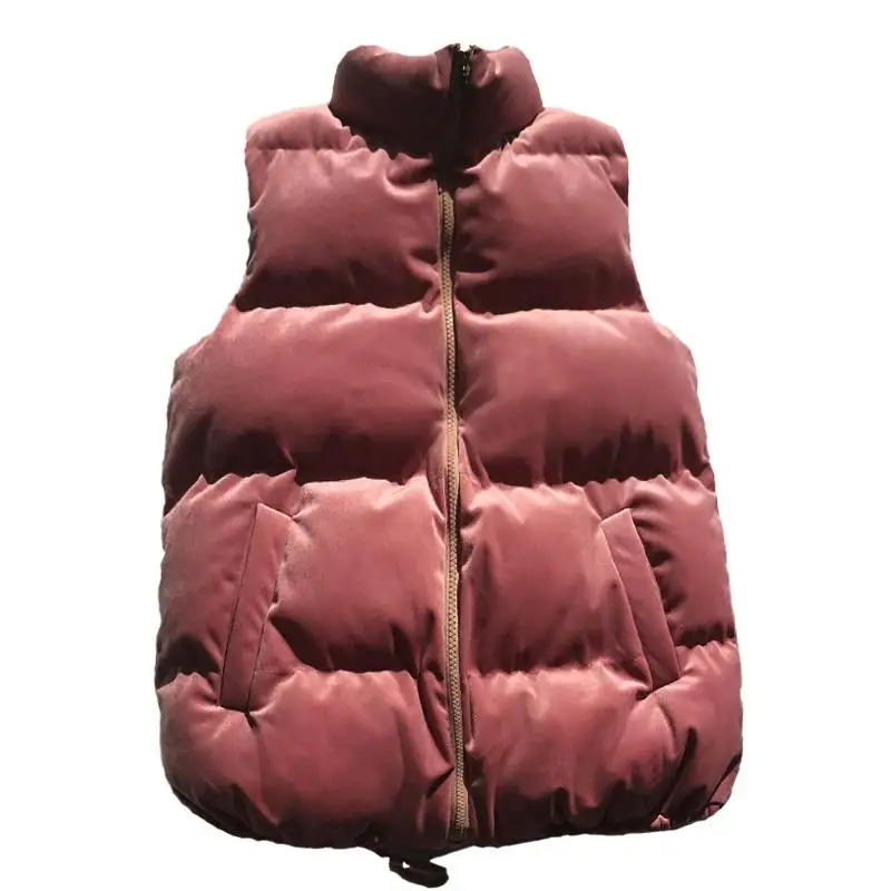 

2020 Winter Vest Women Velvet Waistcoat Female Sleeveless Jacket Stand Collar Thick Warm Short Vest Outwear Colete Feminino G16