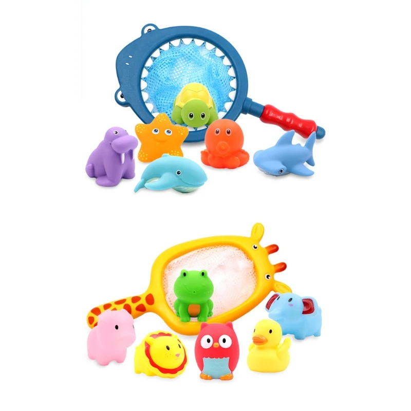

null Floating Animal Shaped Baby Bath Squirt Toys Toddler Salvage Toy Set Water Games Float Fishing Game Little Ocean Bathtub
