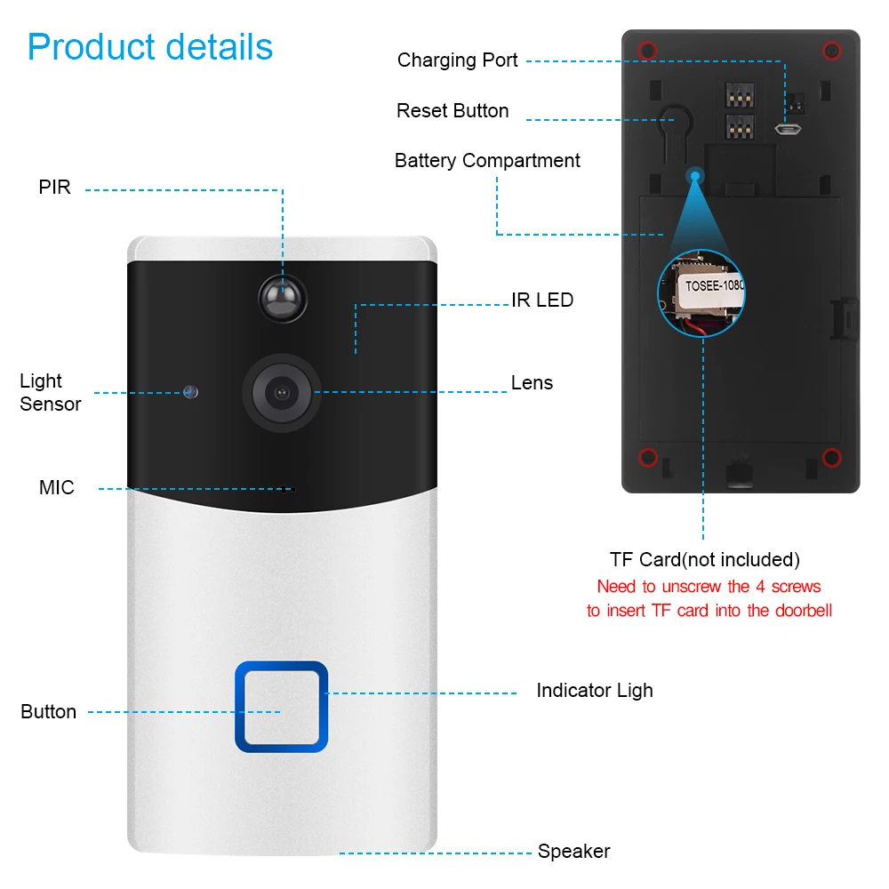 Кольцевой дверной Звонок камера WiFi видео звонок беспроводной домофон 1080p дверное