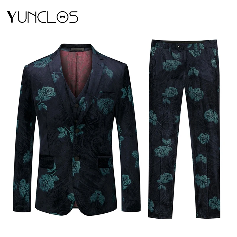Мужские повседневные праздничные костюмы yunклос черные куртки синяя Роза 3