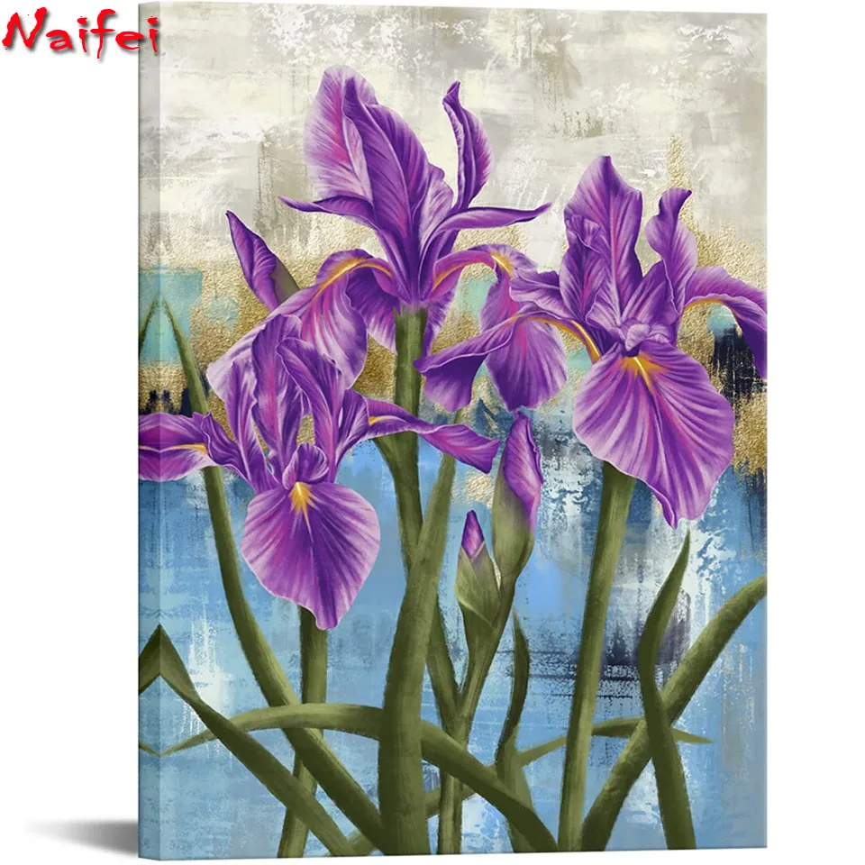 

5D «сделай сам», круглая Алмазная вышивка, фиолетовые цветы, полный набор для мозаики, квадратные стразы, алмазная живопись, наборы для вышив...