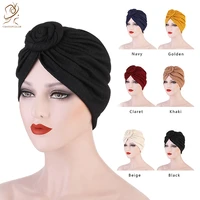 2021 new fashion ladies solid color cotton top knot inner snail hat african twist turban womens turban indian hair scarf