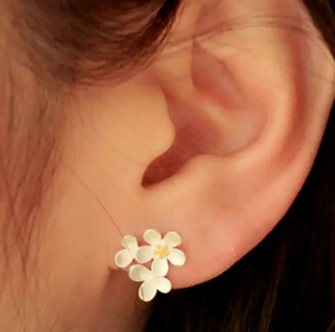 925 Sterling Silver Cherry Blossoms Flower Stud Earrings Gold Stamens For Women Jewelry S-E125 | Украшения и аксессуары
