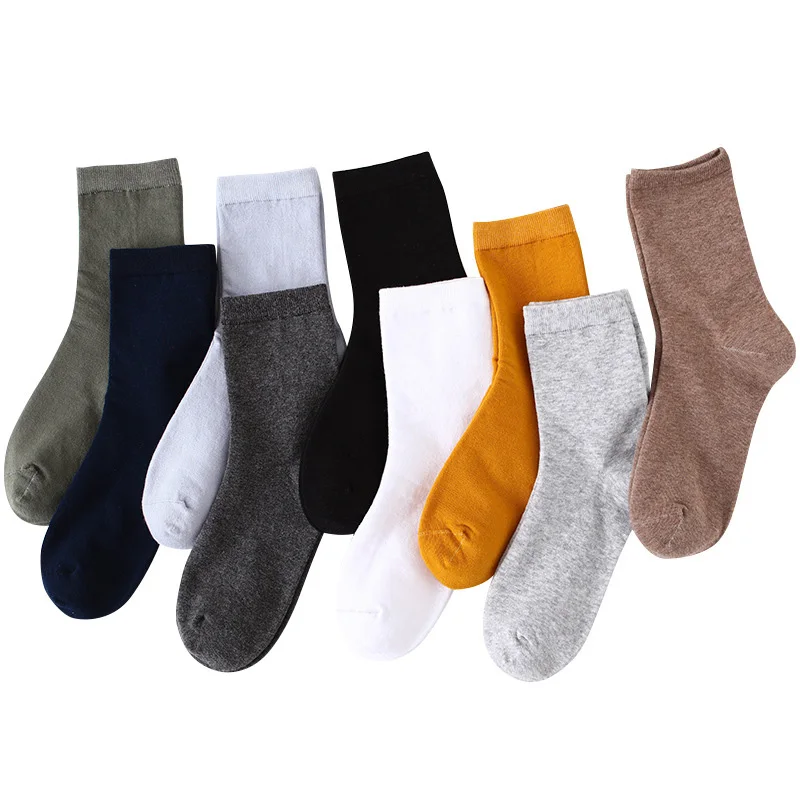 2020 New Spring Summer Men Socks Antibacterial Deodorant Tube Cotton Solid Color Breathble Sports Men's