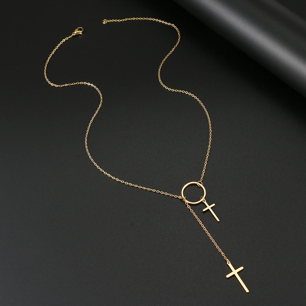 Ожерелья из нержавеющей стали модная простая Длинная цепочка с крестом кулон
