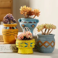 mediterranean style vintage painted ceramic succulent flower pot desktop gardening supplies green planting garden accessories