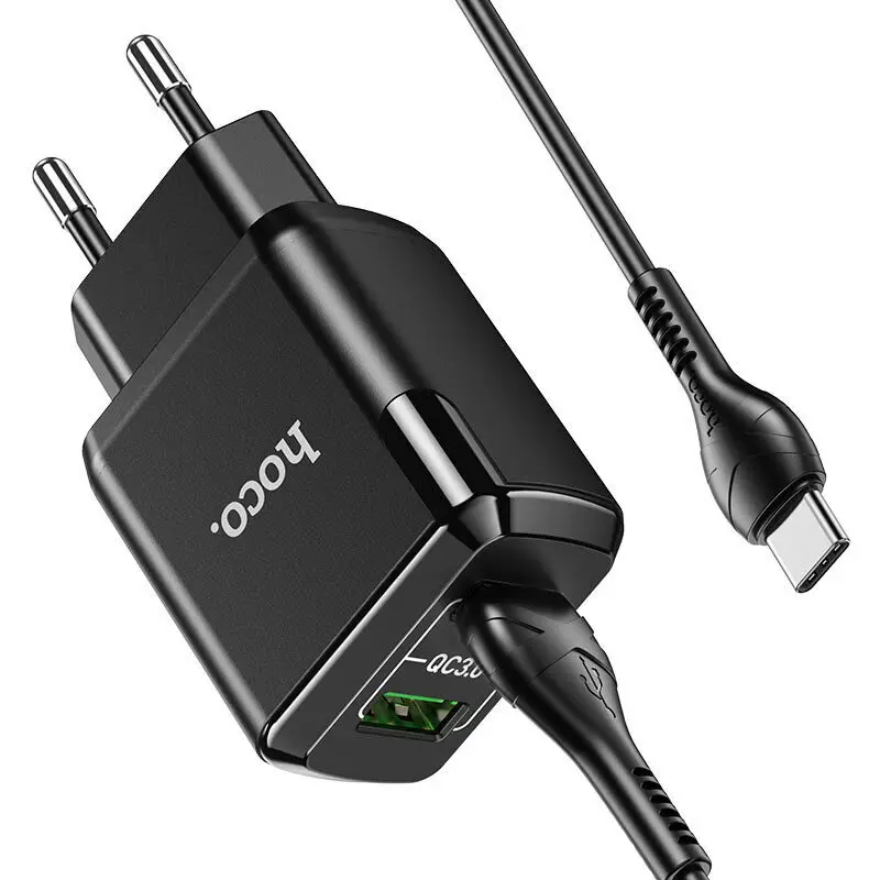 Сетевое зарядное устройство Hoco N6 Charmer два USB 3A выход EU штекер набор с кабелем Type-C