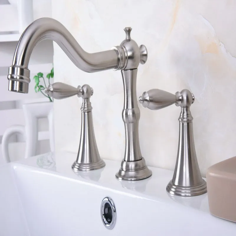 Brass Widespread 2 Handles Bathroom Basin Faucet Abn018