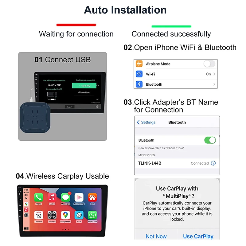 Автомобильный мультимедийный плеер Carplay беспроводной адаптер для Android
