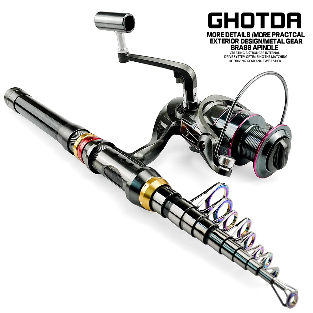 Fishing Rod and Reel Set Carbon Telescopic Fishing Rod Pole1.8-3.6m with Metal Spool Spinning Reel Sea Saltwater Freshwater Kits