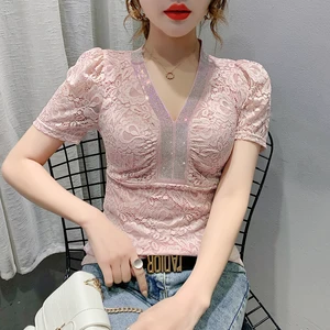 Summer wear new sexy v-neck set auger lace top fashionable western style small unlined upper garment jacket with short sleeves