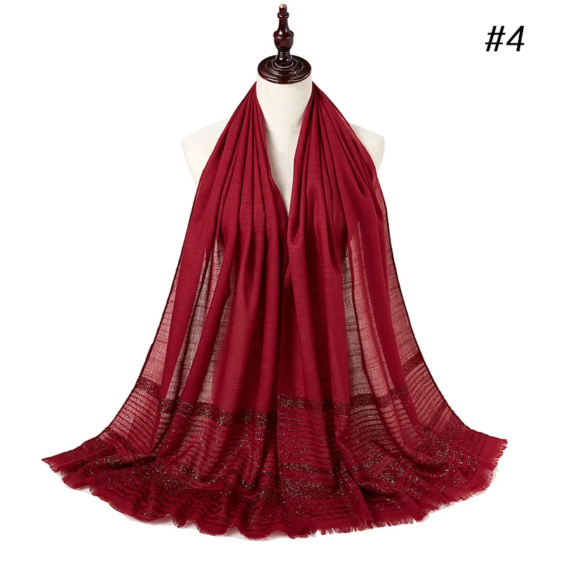 

Plain Color Malaysian Women Hijabs Kerchief Fashion Lurex Glitter Cotton Long Shawl Muslim Scarf Wholesale Scarf 180x70cm