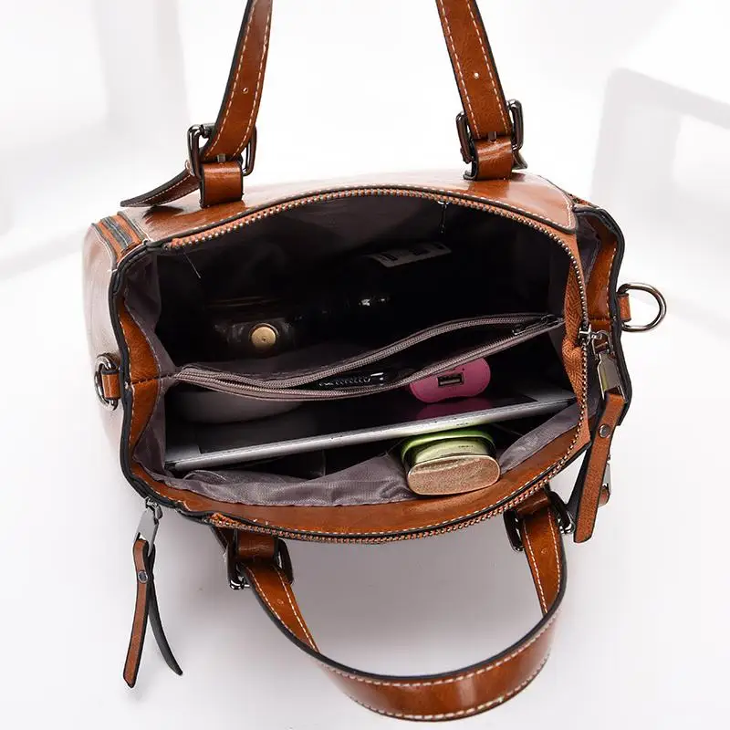 

Textured Oil Wax PU Leather Women's Crossbody Bags Retro Pure Color Small Bucket Shoulder Bag Ladies Luxury Quality Handbags Sac