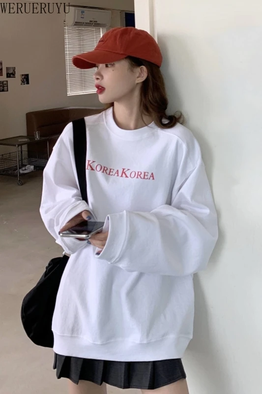 

WERUERUYU 2020 Autumn Women's Fashion Large Size Casual T Shirt Harajuku Letters Long Sleeve T-Shirts Women White Tops