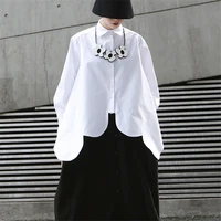 2022 new spring autumn lapel long sleeve white back long loose big size irregular shirt women blouse fashion tide