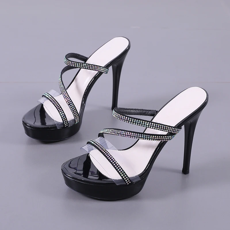 

2021 New Sandals Summer Fashion Rhinestone Super High Heel Waterproof Platform Open Toe Women Shoes