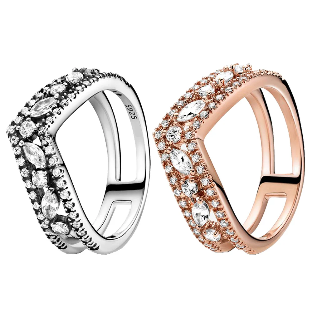 

2021 NEW 925 Sterling Silver Rings Sparkling Marquise Double Wishbone Ring Women Engagement Anniversary Original Jewelry Making