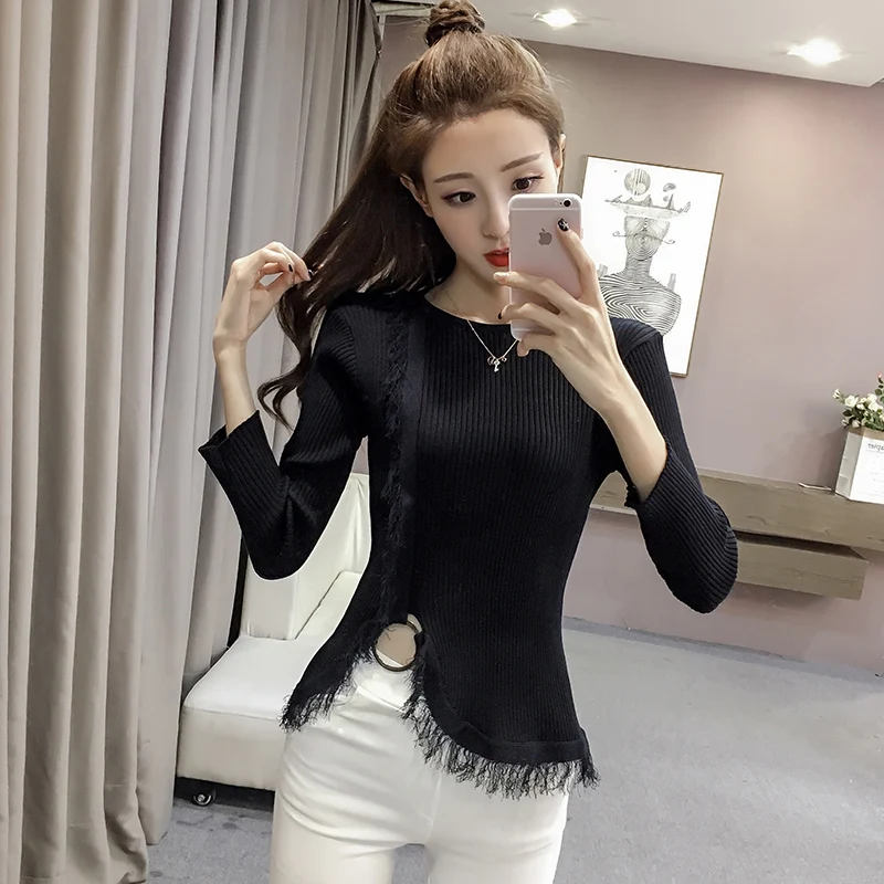 

Lucyever Fashion Tassel Women Pullover Sweater Autumn Chic Long Sleeve Jumper Knitted Basic Top Casual Ladies O Neck Cotton Top