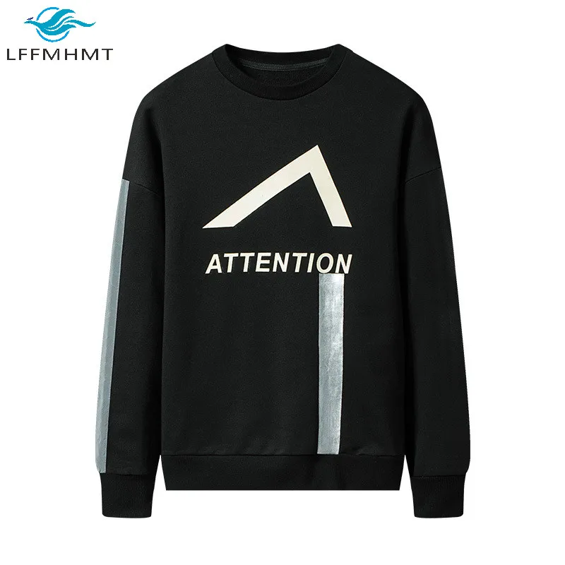 

Men's Spring Fall Long Sleeve Printed Korean Style Trend Wild Large Size Loose T-shirt Business Casual Student Tide Pullover Top