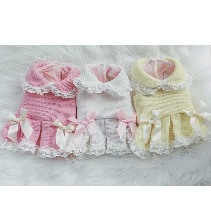 Милая одежда для принцессы и собак вязаное пальто платье зимнее розовое желтое