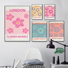Скандинавский абстрактный цветочный рынок Токио Лондон Париж Холст Плакаты Розовая Желтая стена художественные принты живопись Интерьер Декор картины