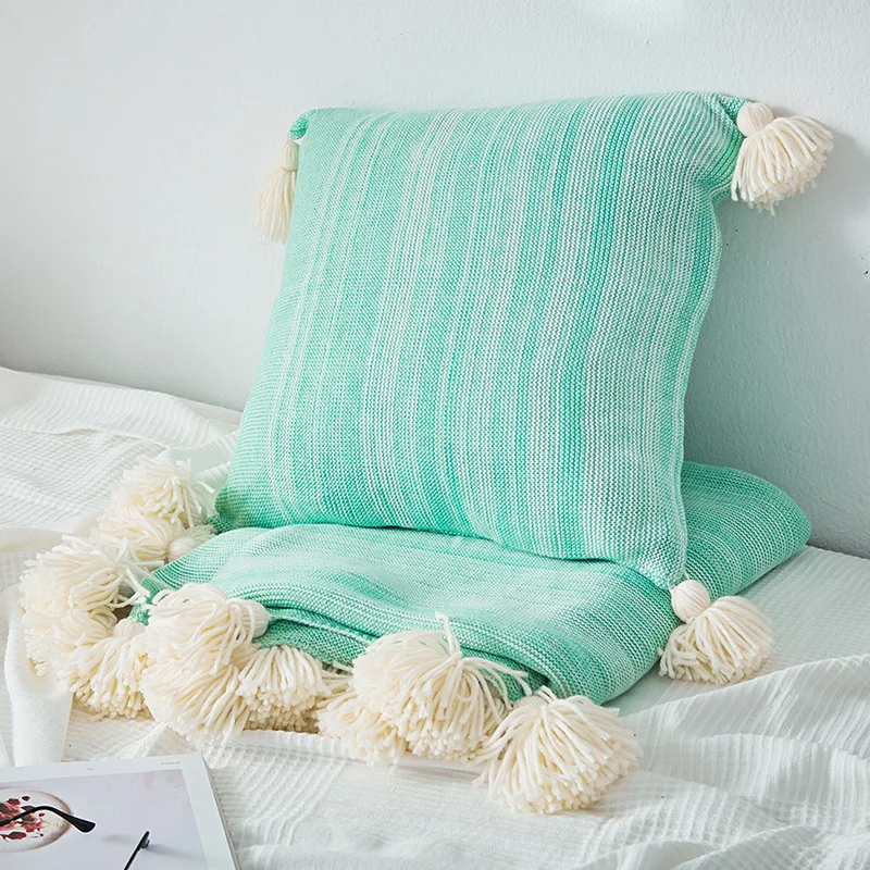 Хлопчатобумажная вязаная наволочка кисточка с бахрамой Твердый Мягкий Чехол на