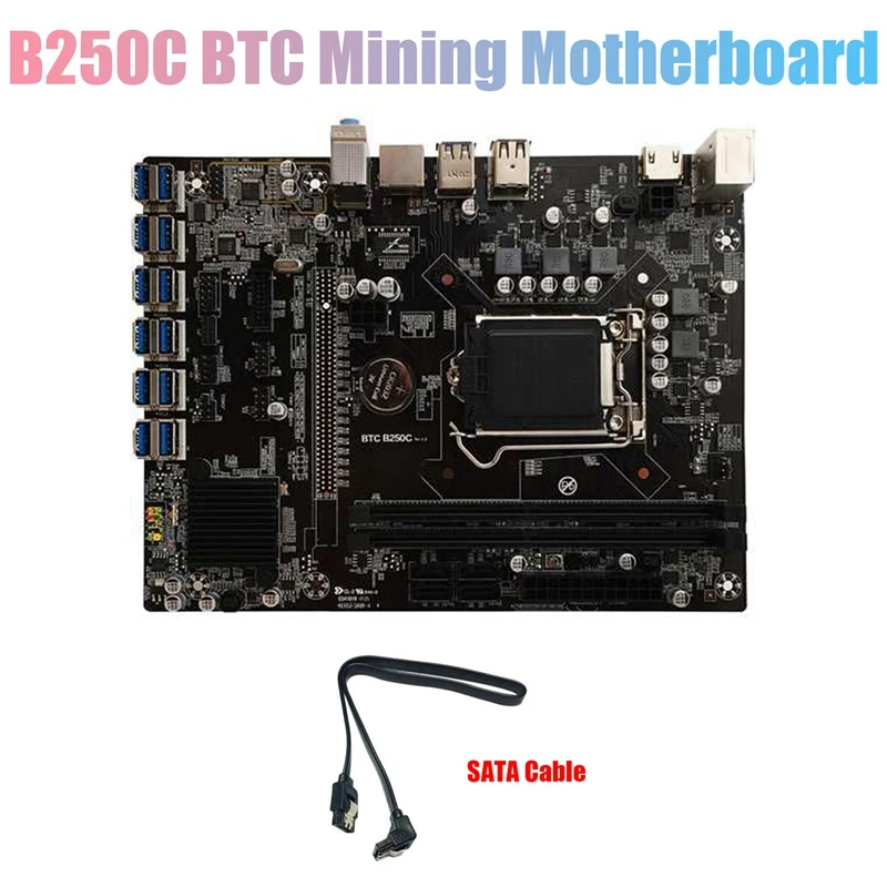 

B250C BTC Mining Motherboard with SATA Cable 12XPCIE to USB3.0 Graphics Card Slot LGA1151 Supports DDR4 DIMM RAM for BTC