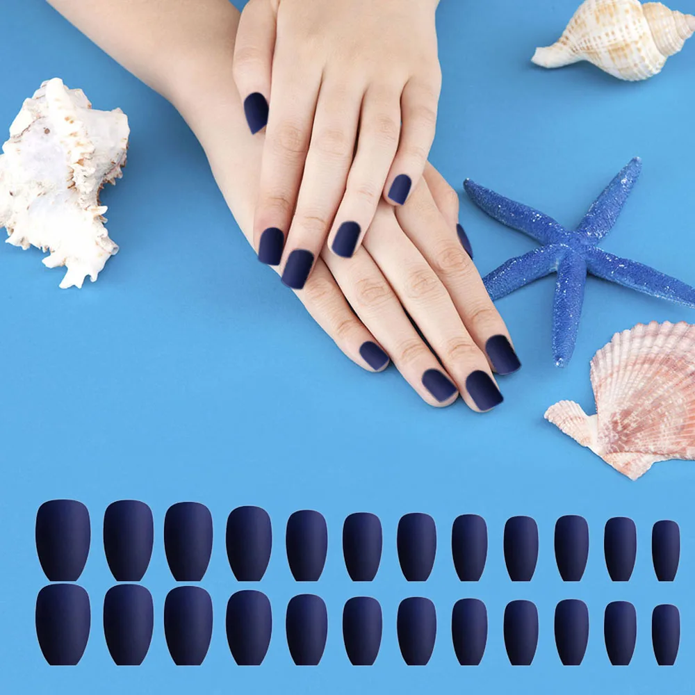 Цветные накладные ногти матовые с полным покрытием искусственные средней