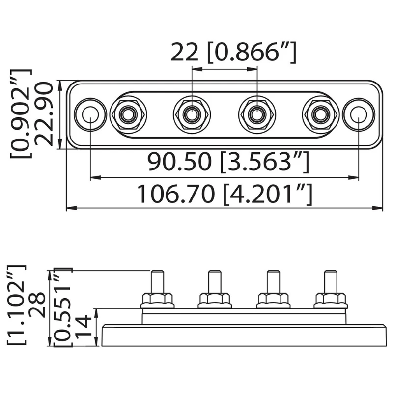 

12/24V Terminals Power Distribution Block Busbar with Transparent Cover Heavy Duty 4 Way Terminal Bus Bar