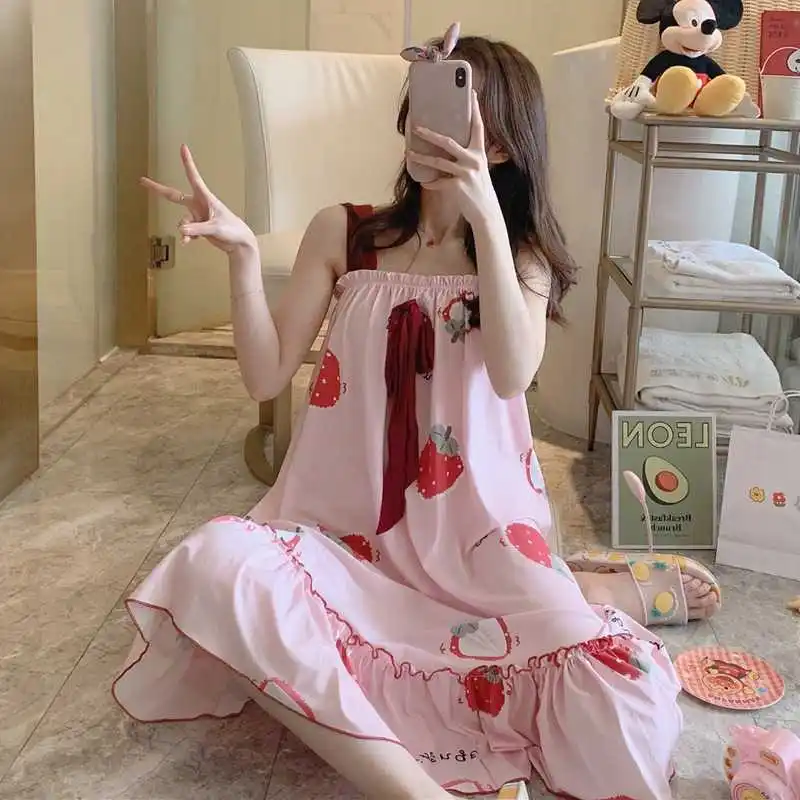 

2020 Summer Plus Size Sexy Spaghetti Strap Long Dress Nightgowns for Women Bow Sleepwear Home Dress Nightdress Night Gown Nighty