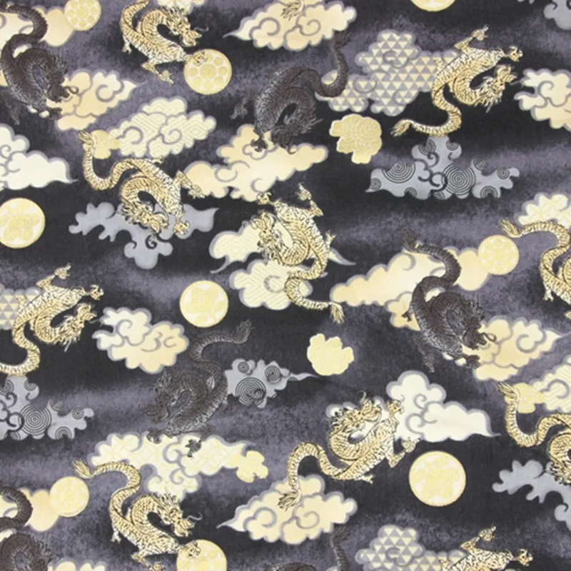 Half yard thin cotton fabric gilt dragon print handmade DIY patchwork bag garment dress cloth 100% T624 | Дом и сад
