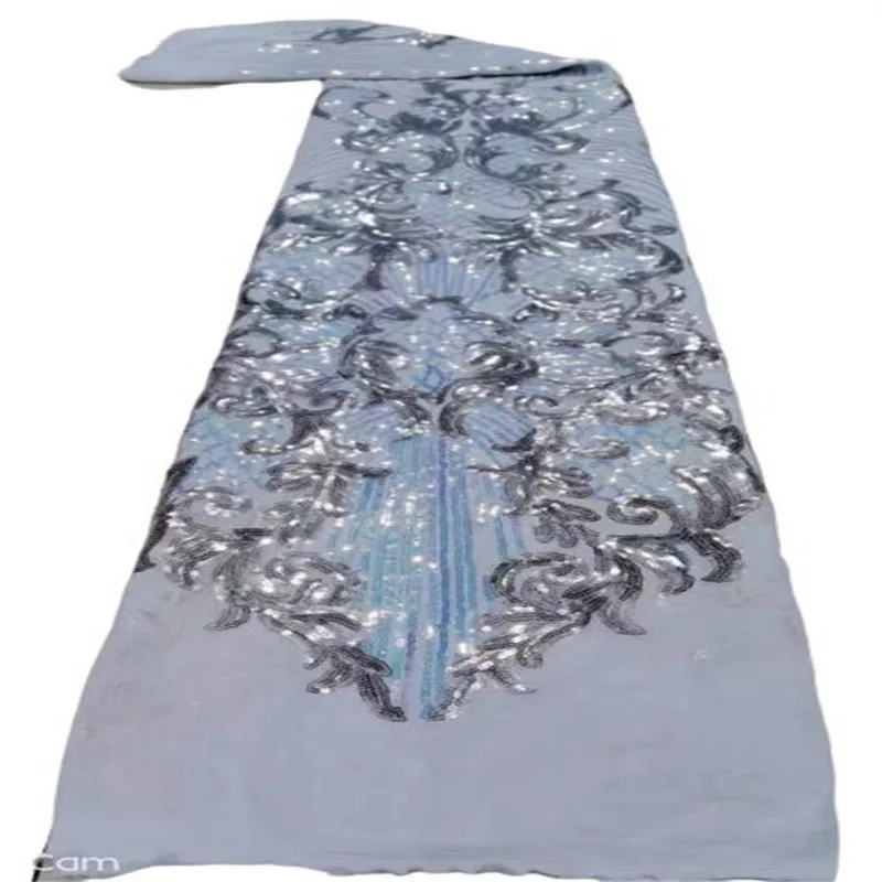 

Silver Nigerian Net Mesh Tulle Lace Top Selling Sequins Lace Fabrics Nigerian Lace Fabrics For Dress